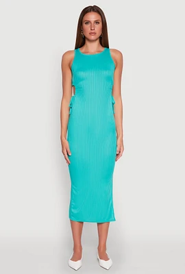 Womens Ribbed Knit Side Cut Out Midi Dress,