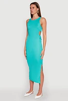 Womens Ribbed Knit Side Cut Out Midi Dress,
