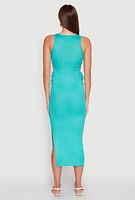 Womens Ribbed Knit Side Cut Out Midi Dress,