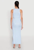 Womens Ribbed Knit Side Cut Out Midi Dress,