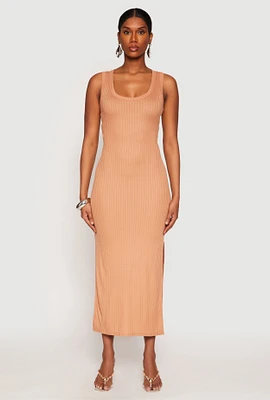 Womens Ribbed Knit Side Slit Tank Dress,