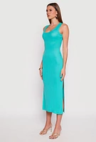 Womens Ribbed Knit Side Slit Tank Dress,