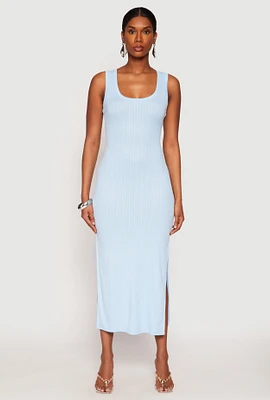 Womens Ribbed Knit Side Slit Tank Dress,