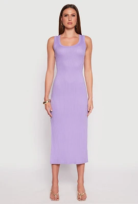 Womens Ribbed Knit Side Slit Tank Dress, Purple, Size M