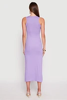 Womens Ribbed Knit Side Slit Tank Dress, Purple, Size M