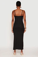 Womens Ribbed Knit Side Slit Maxi Dress, Black,