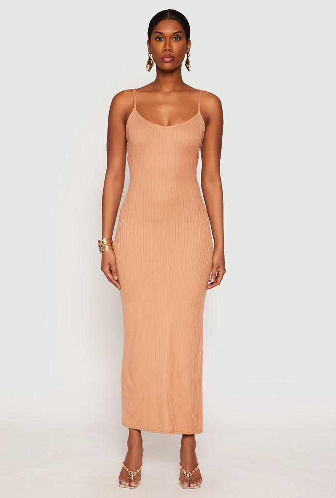 Womens Ribbed Knit Side Slit Maxi Dress,