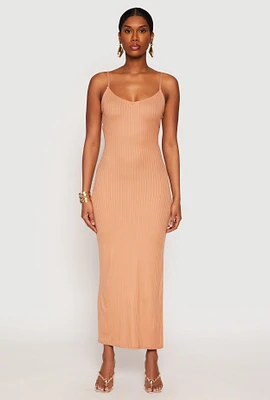 Womens Ribbed Knit Side Slit Maxi Dress,