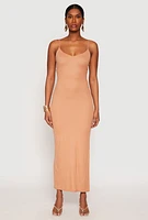 Womens Ribbed Knit Side Slit Maxi Dress,