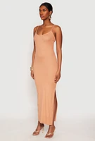 Womens Ribbed Knit Side Slit Maxi Dress,