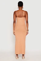 Womens Ribbed Knit Side Slit Maxi Dress,