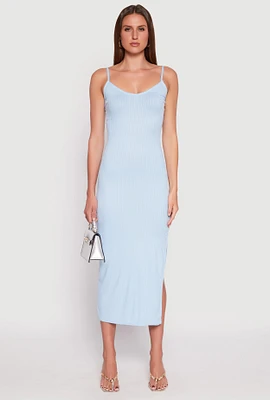 Womens Ribbed Knit Side Slit Maxi Dress,