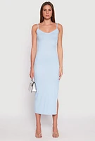 Womens Ribbed Knit Side Slit Maxi Dress, Blue, Size L