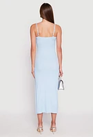 Womens Ribbed Knit Side Slit Maxi Dress, Blue, Size L