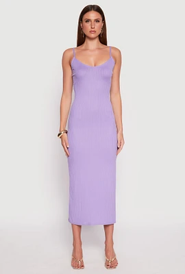 Womens Ribbed Knit Side Slit Maxi Dress, Purple,