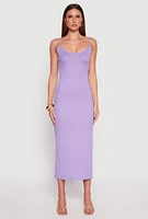 Womens Ribbed Knit Side Slit Maxi Dress, Purple,