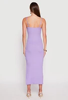 Womens Ribbed Knit Side Slit Maxi Dress, Purple,