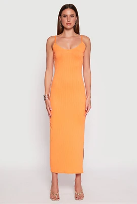 Womens Ribbed Knit Side Slit Maxi Dress,