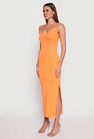 Womens Ribbed Knit Side Slit Maxi Dress,