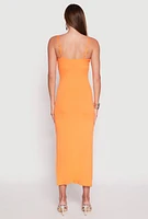 Womens Ribbed Knit Side Slit Maxi Dress,