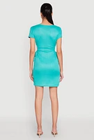 Womens Rib Knit Side Ruched Keyhole Mini Dress,