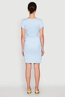 Womens Rib Knit Side Ruched Keyhole Mini Dress,