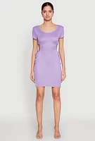 Womens Rib Knit Side Ruched Keyhole Mini Dress, XL