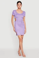Womens Rib Knit Side Ruched Keyhole Mini Dress, XL