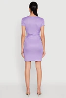 Womens Rib Knit Side Ruched Keyhole Mini Dress, XL