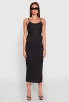 Womens Ribbed Knit Drawstring Cut Out Side Cami Dress,