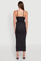 Womens Ribbed Knit Drawstring Cut Out Side Cami Dress,