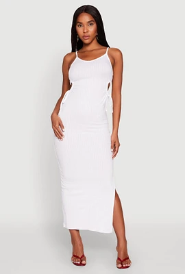 Womens Ribbed Knit Drawstring Cut Out Side Cami Dress, XL