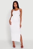 Womens Ribbed Knit Drawstring Cut Out Side Cami Dress, XL