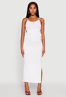 Womens Ribbed Knit Drawstring Cut Out Side Cami Dress, XL
