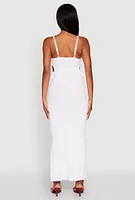 Womens Ribbed Knit Drawstring Cut Out Side Cami Dress, XL