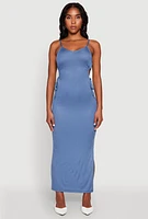 Womens Ribbed Knit Drawstring Cut Out Side Cami Dress,