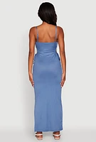 Womens Ribbed Knit Drawstring Cut Out Side Cami Dress, Blue, Size S