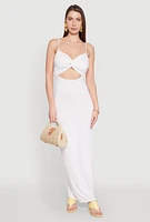 Womens Twist Front Cut Out Maxi Dress, White, Size L