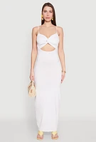 Womens Twist Front Cut Out Maxi Dress, White, Size L