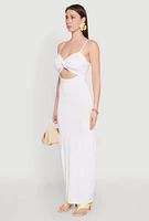 Womens Twist Front Cut Out Maxi Dress, White, Size L