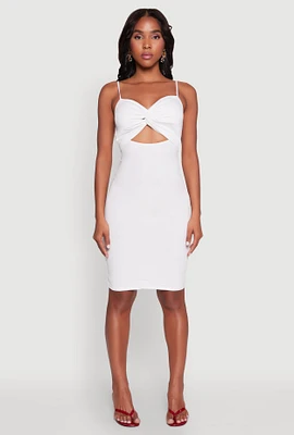Womens Twist Front Cut Out Dress, White, Size M
