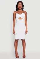 Womens Twist Front Cut Out Dress, White, Size M