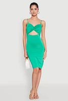 Womens Twist Front Cut Out Dress, Green, Size M