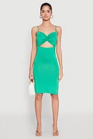 Womens Twist Front Cut Out Dress, Green, Size M