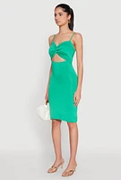 Womens Twist Front Cut Out Dress, Green, Size M