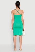 Womens Twist Front Cut Out Dress, Green, Size M