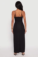 Womens Ribbed Knit Side Slit Bustier Maxi Dress, Black, Size M