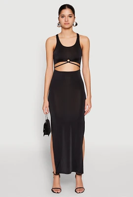 Womens Cut Out Front Side Slit Maxi Dress,