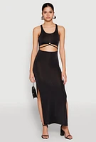 Womens Cut Out Front Side Slit Maxi Dress,