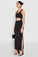 Womens Cut Out Front Side Slit Maxi Dress,